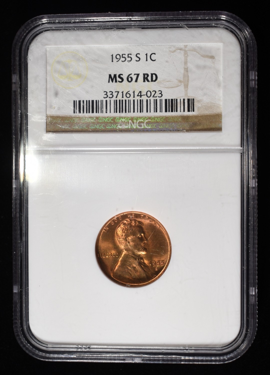 1955-S WHEAT CENT NGC MS67 RD