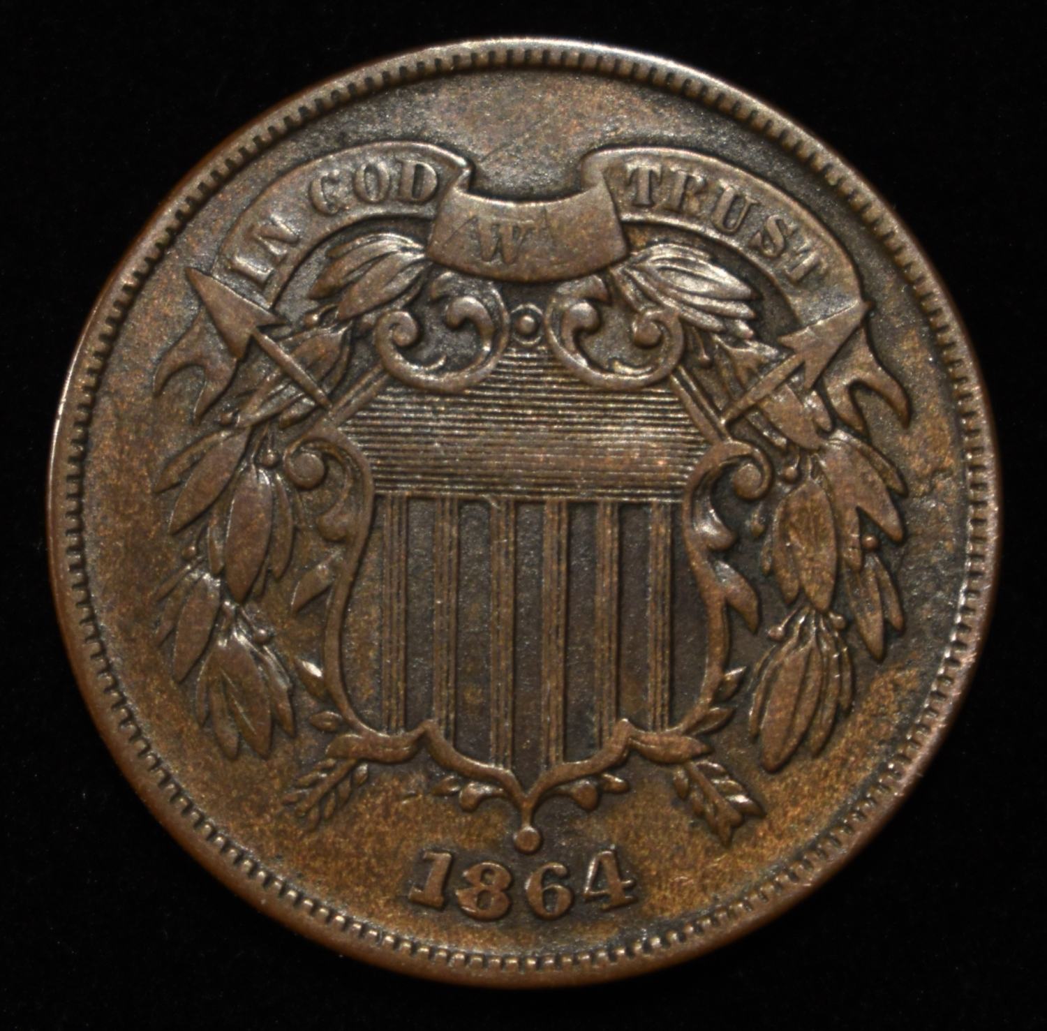 1864 TWO-CENT PIECE AU/BU