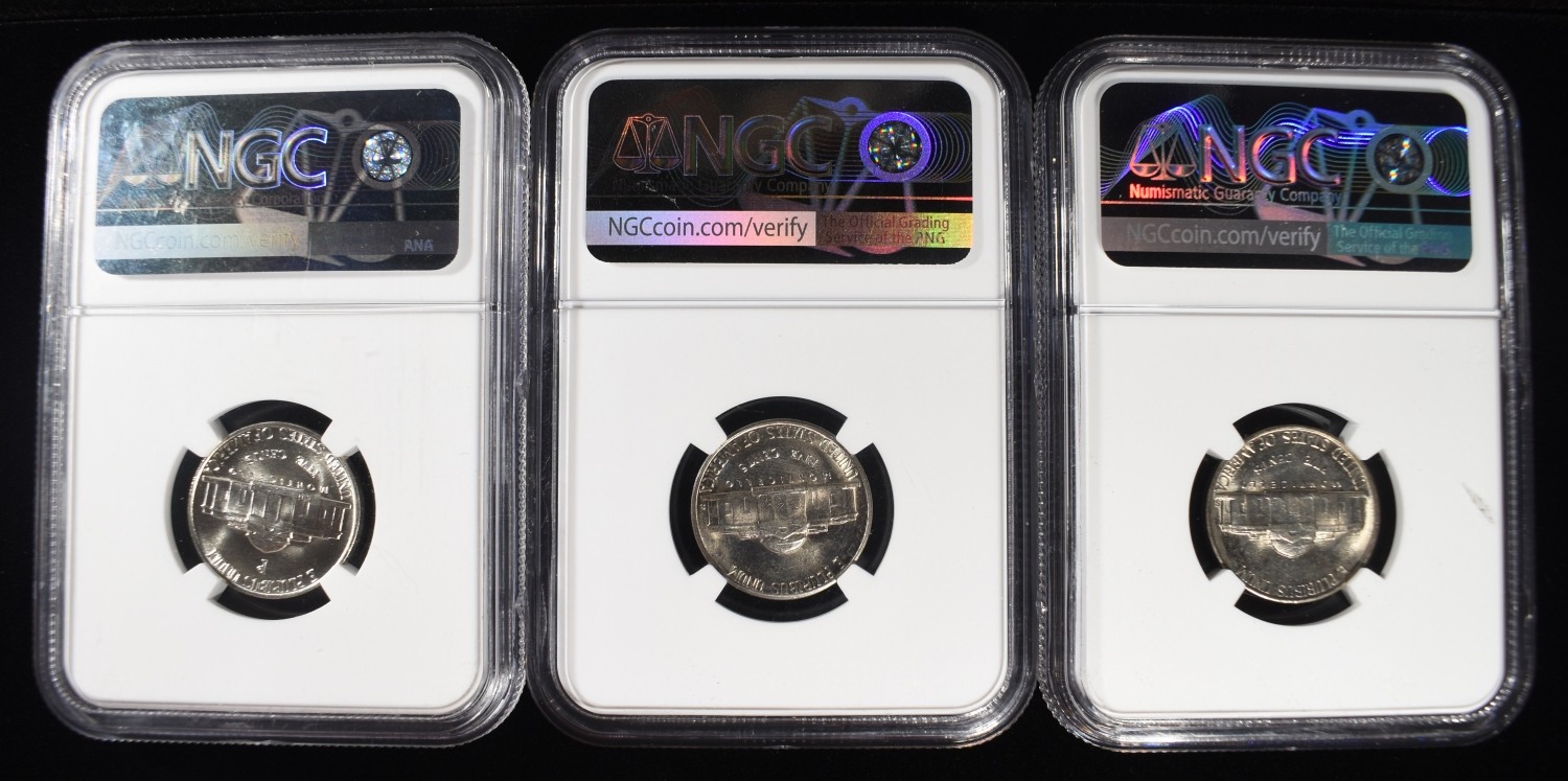 1943-P, 1952-S & 1953-S JEFFERSON 5C NGC MS65-66