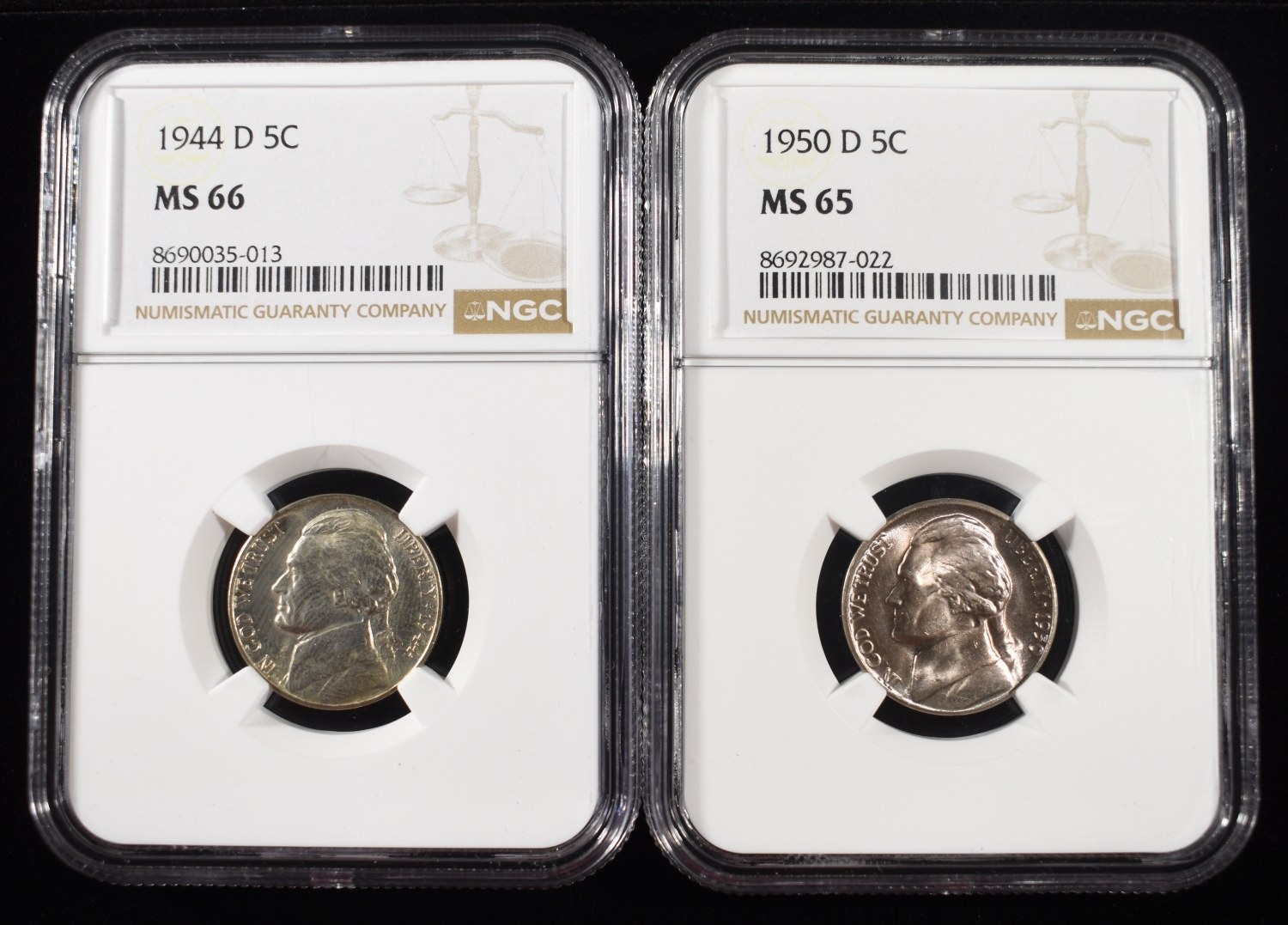 1944-D & 1950-D JEFFERSON NICKELS NGC MS65-66