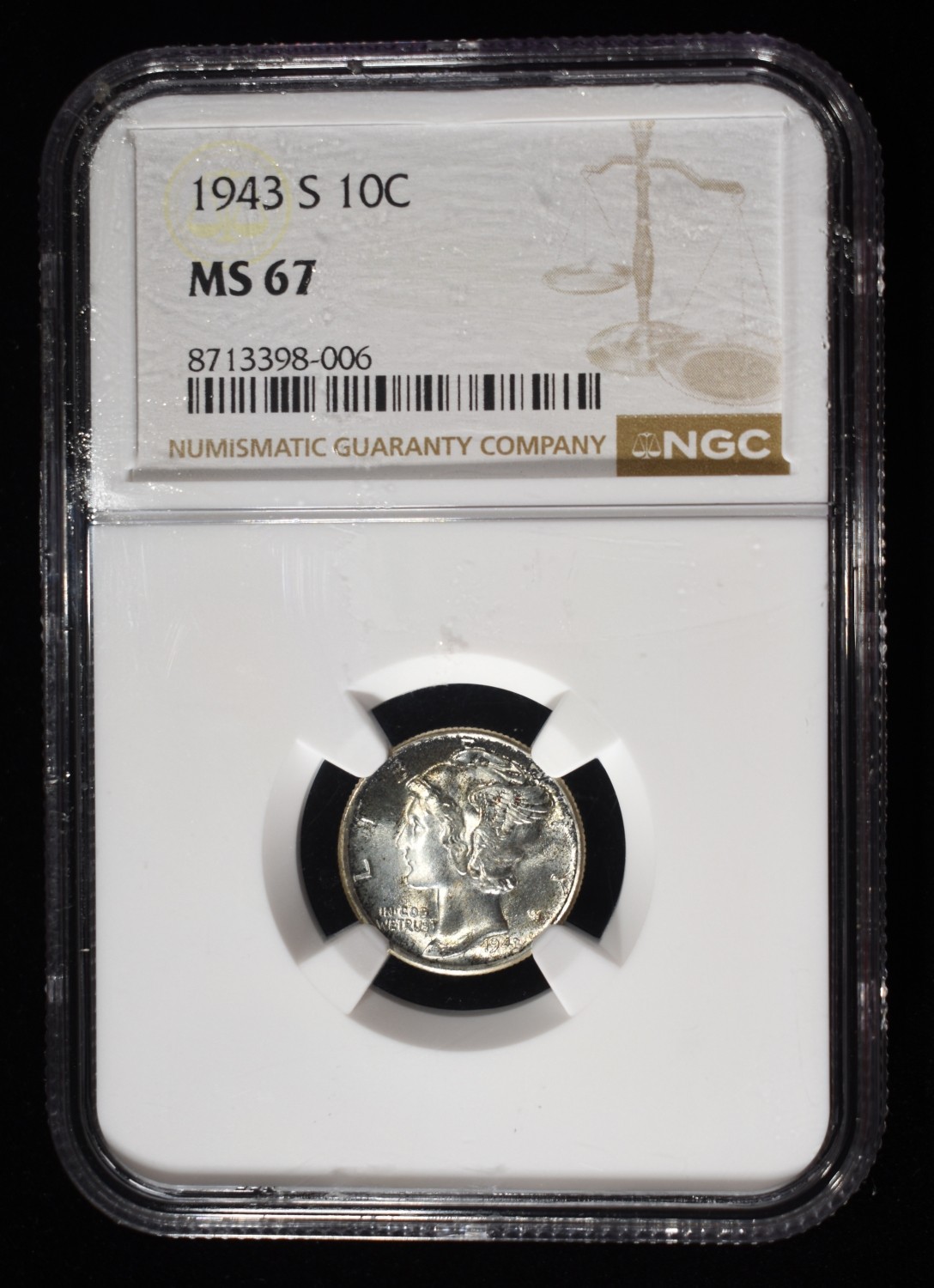 1943-S MERCURY DIME NGC MS67
