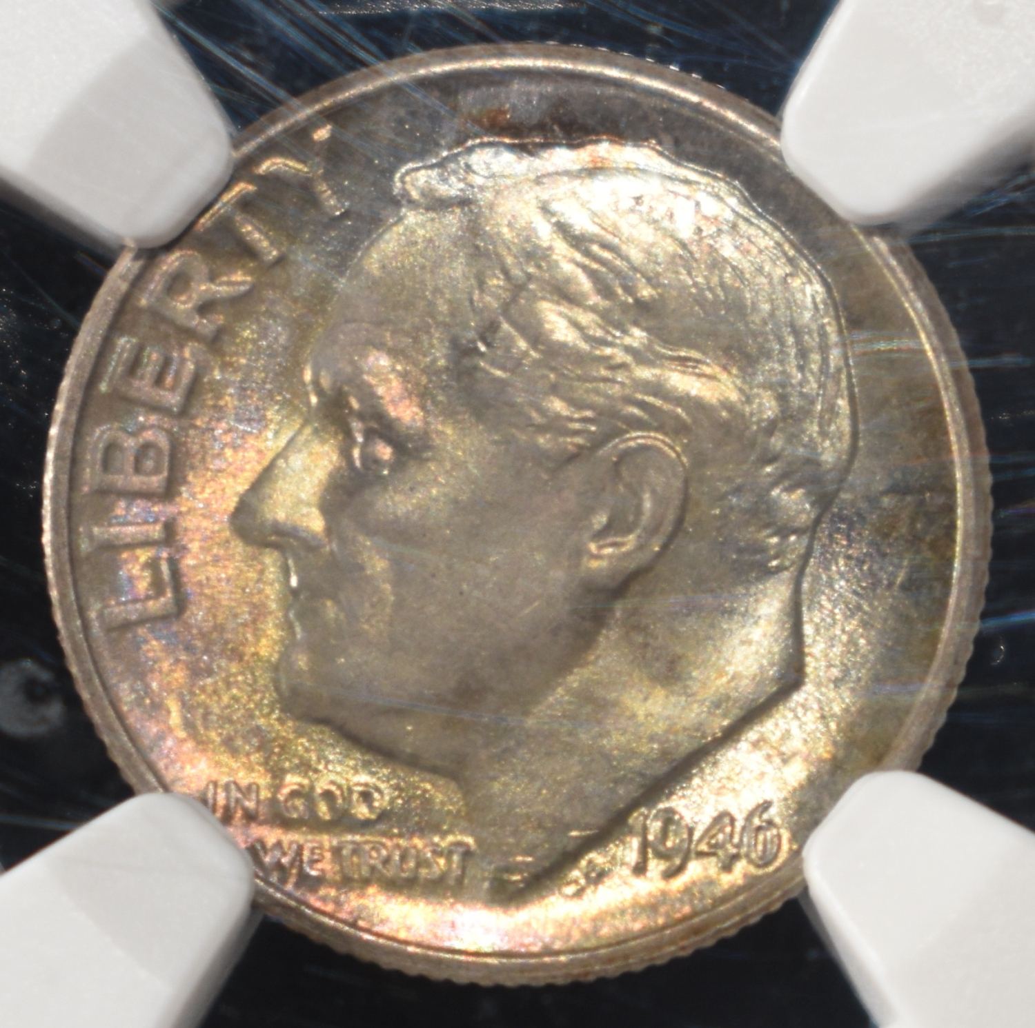 1946-D ROOSEVELT DIME NGC MS67 FT
