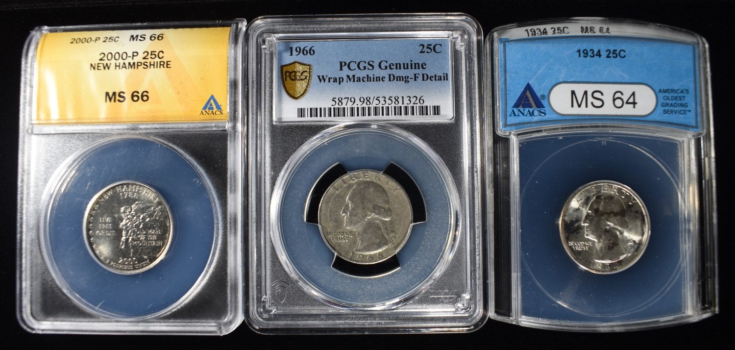 (3) GRADED WASHINGTON QUARTERS