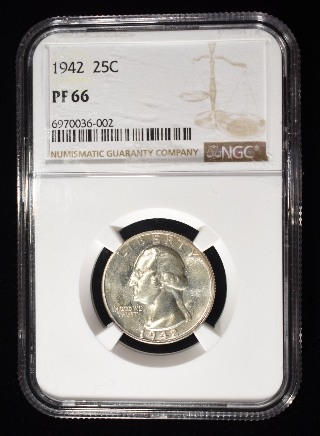 1942 WASHINGTON QUARTER NGC PF66