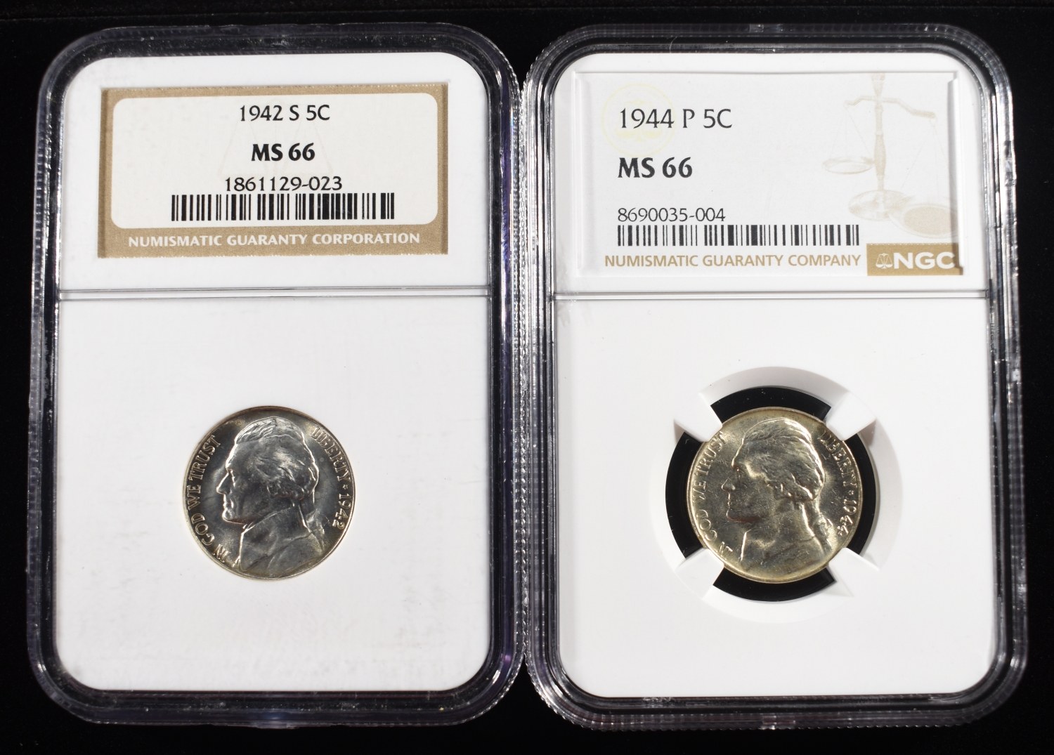 1942-S & 1944-P WAR NICKELS NGC MS66