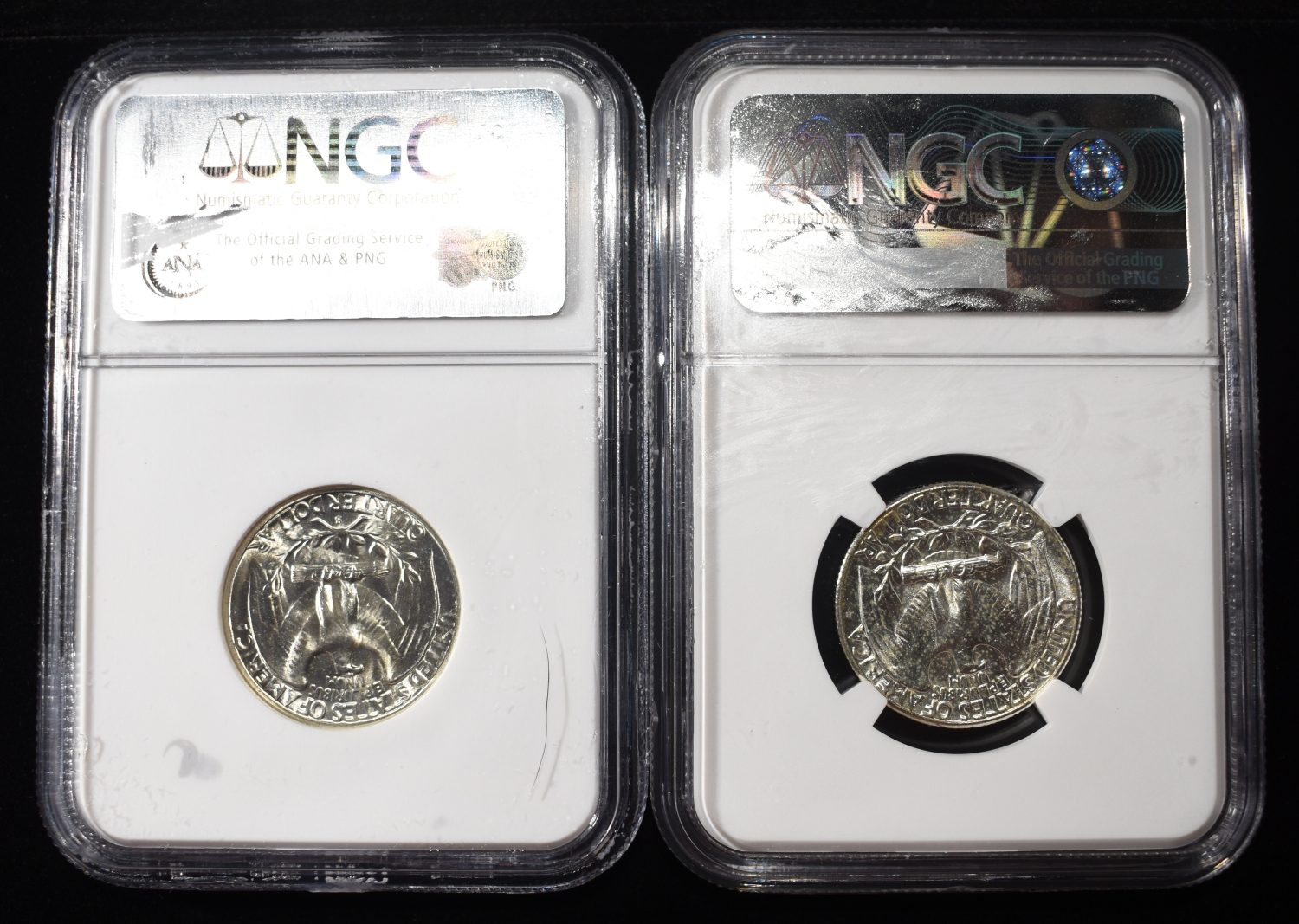 1954-S & 1958 TYPE B REV WASHINGTON 25C NGC 64-66