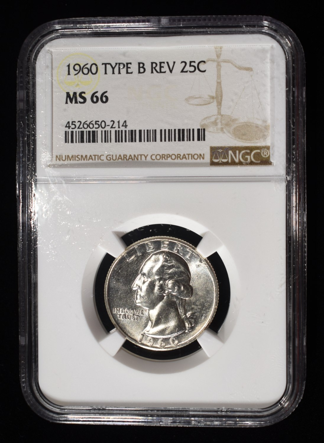1960 TYPE B REV WASHINGTON 25C NGC MS66