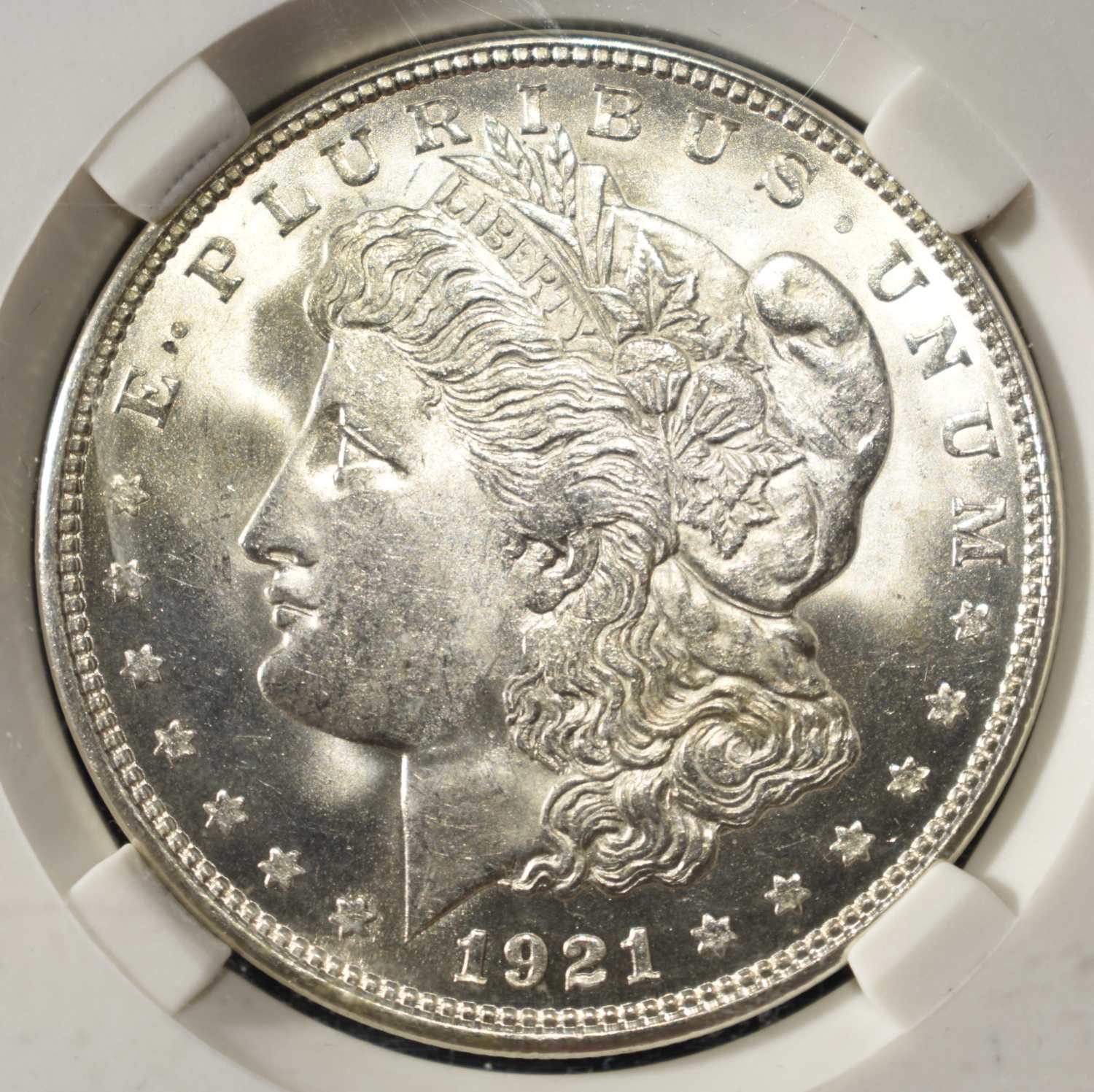 1921-D MORGAN DOLLAR PGA CH/GEM BU
