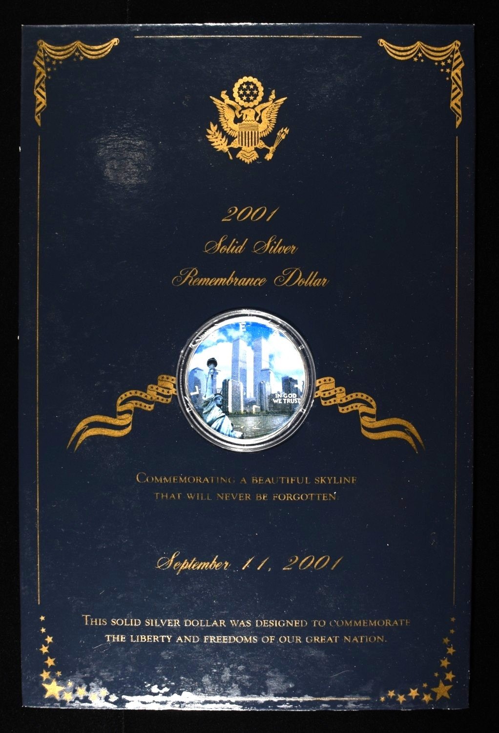2001 REMEMBRANCE COLOR SOLID SILVER DOLLAR