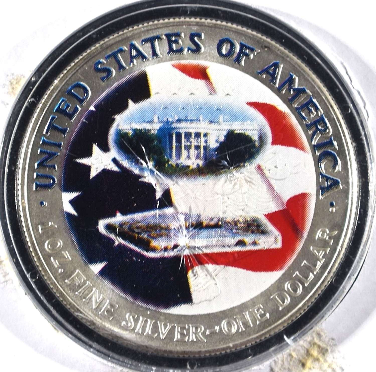 2001 REMEMBRANCE COLOR SOLID SILVER DOLLAR