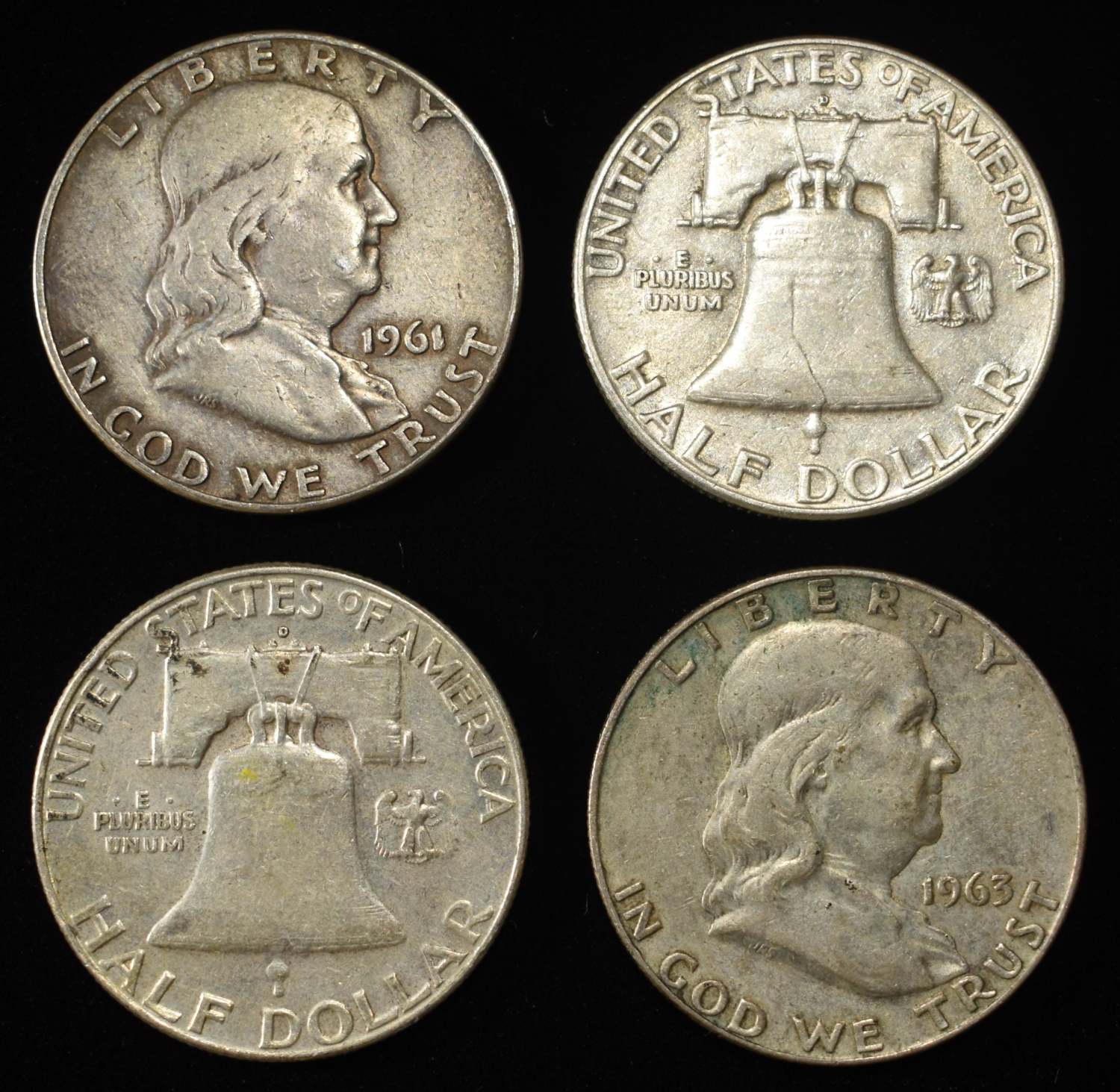 (10) FRANKLIN HALF DOLLARS 90% SILVER