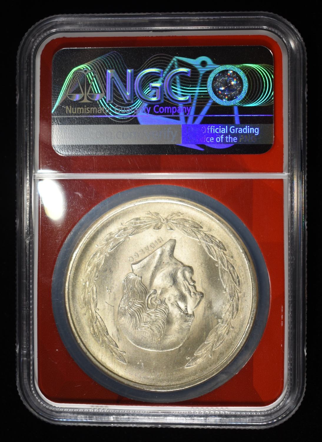 1952 5 PESOS MEXICO 72% SILVER NGC ME65