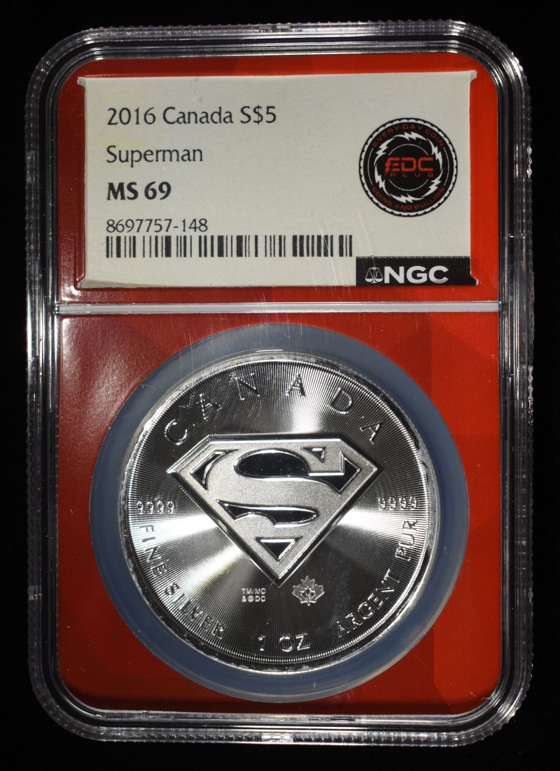 2016 1 OZ SILVER CANADA SUPERMAN NGC MS-69