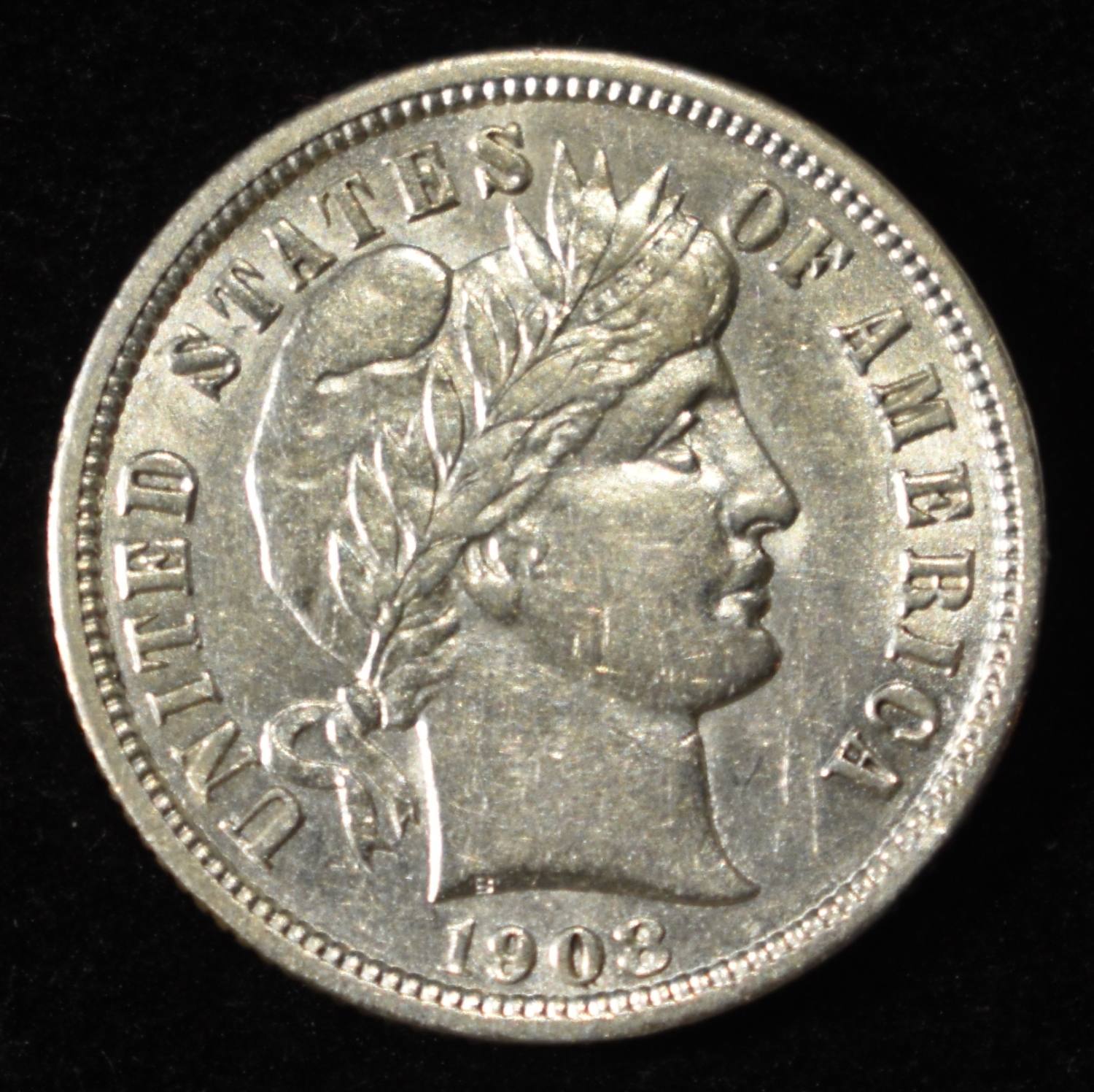 1908 BARBER DIME AU/BU