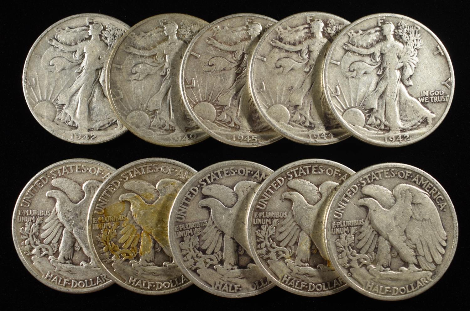 (10) WALKING LIBERTY HALF DOLLARS
