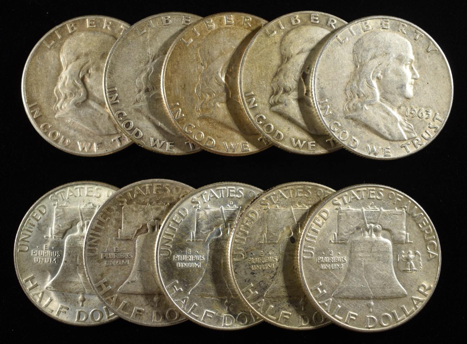 (10) FRANKLIN HALF DOLLARS