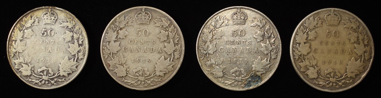 (4) 50C CANADIAN 92.5% SILVER