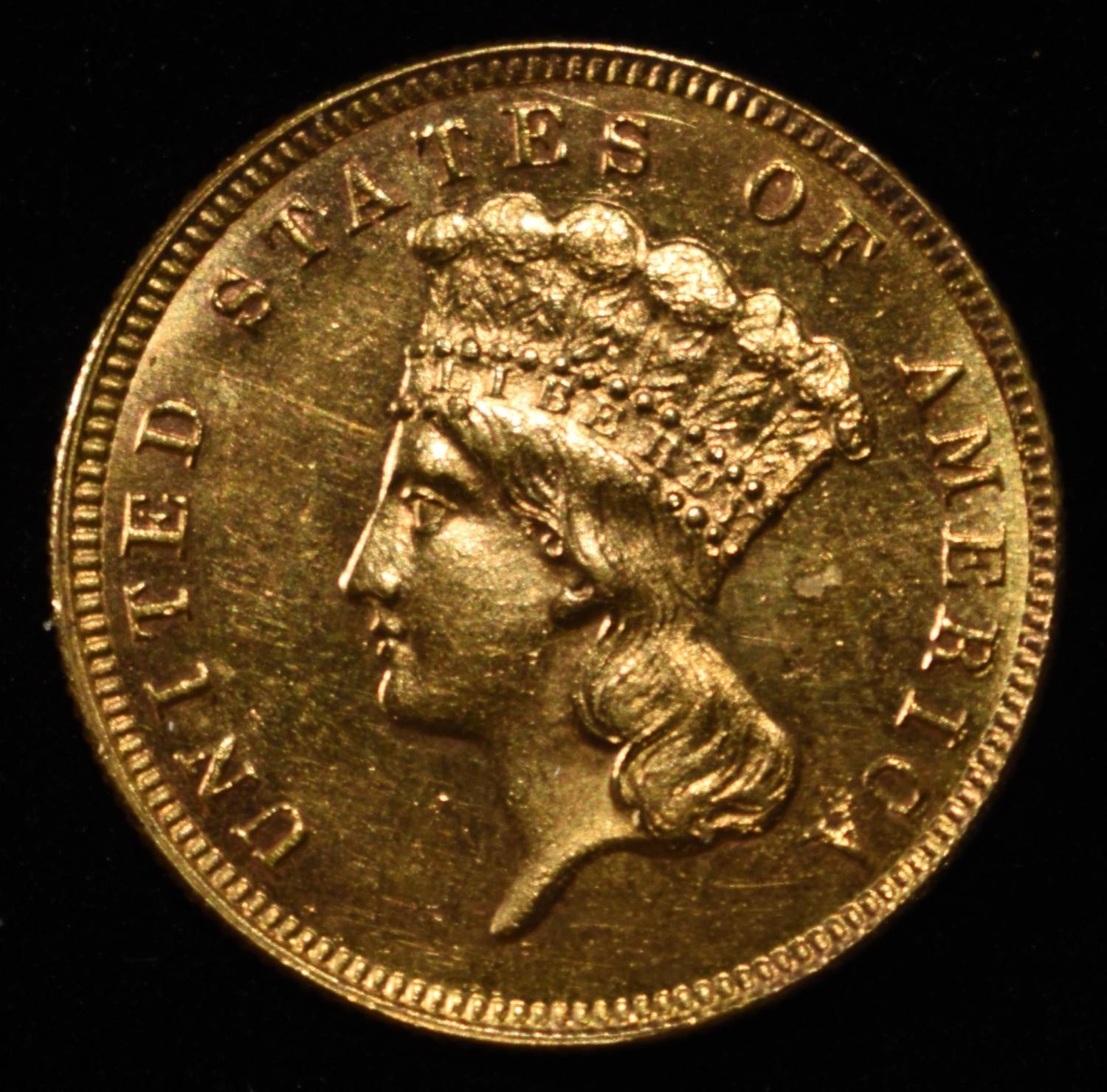 1887 $3 PRINCESS GOLD GEM BU