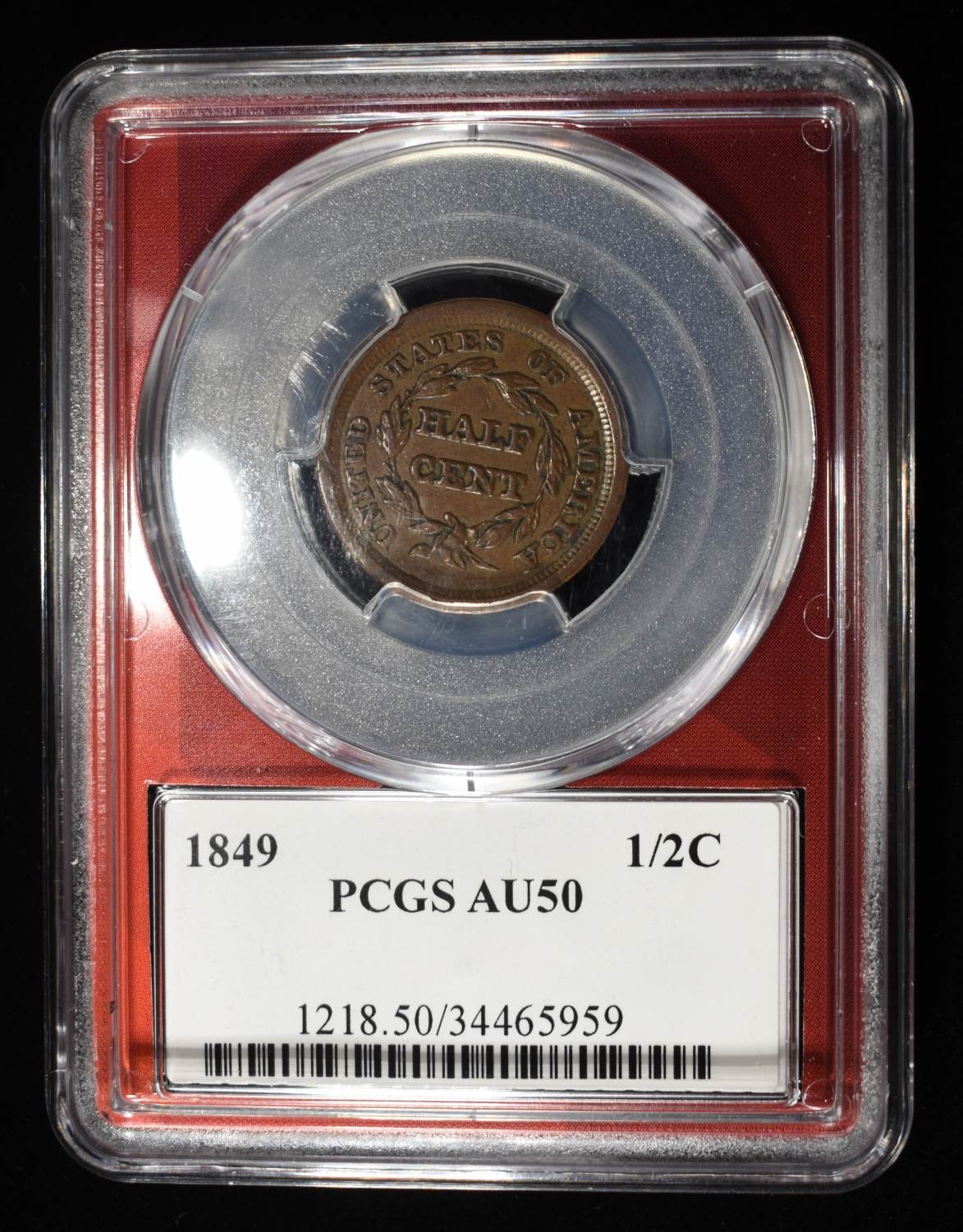 1849 HALF CENT PCGS AU-50