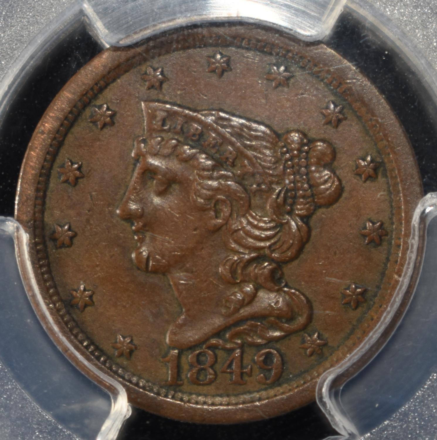 1849 HALF CENT PCGS AU-50