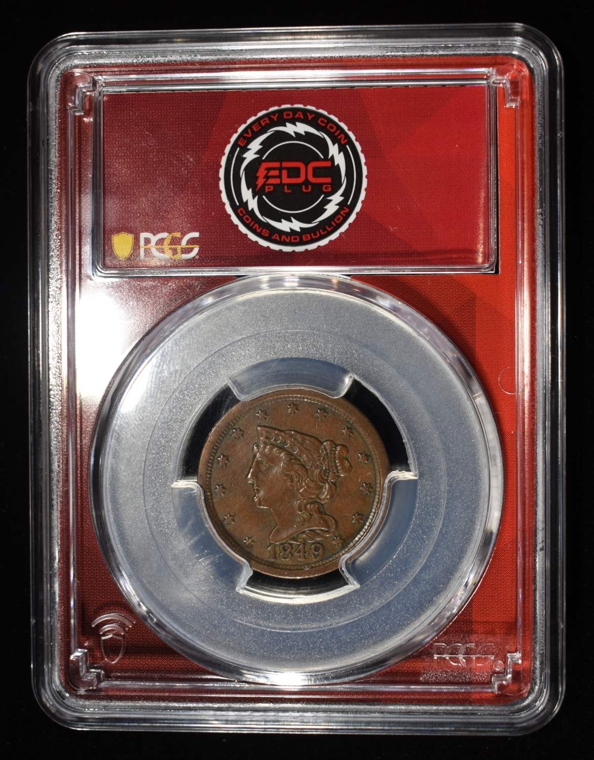 1849 HALF CENT PCGS AU-50