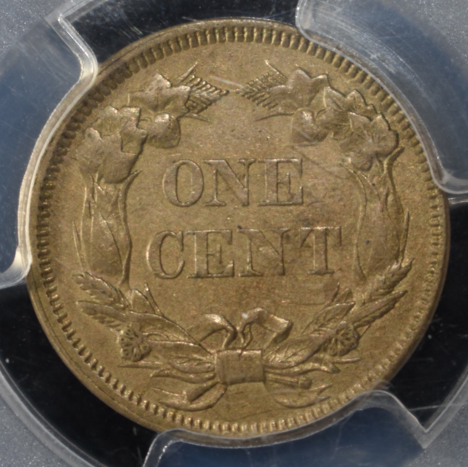 1858 SMALL LETTERS FLYING EAGLE CENT PCGS AU-50