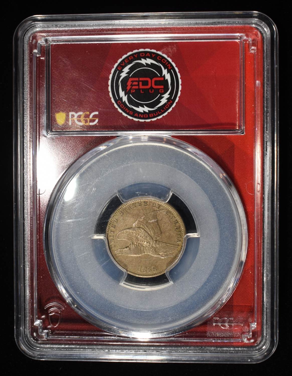 1858 SMALL LETTERS FLYING EAGLE CENT PCGS AU-50