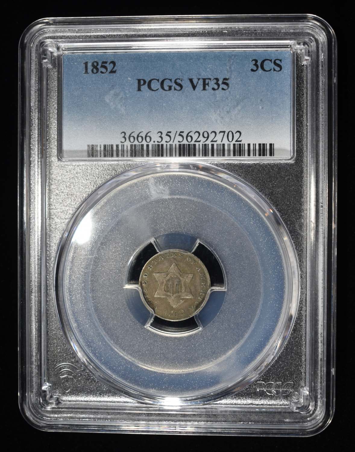1852 3 CENT SILVER PCGS VF-35
