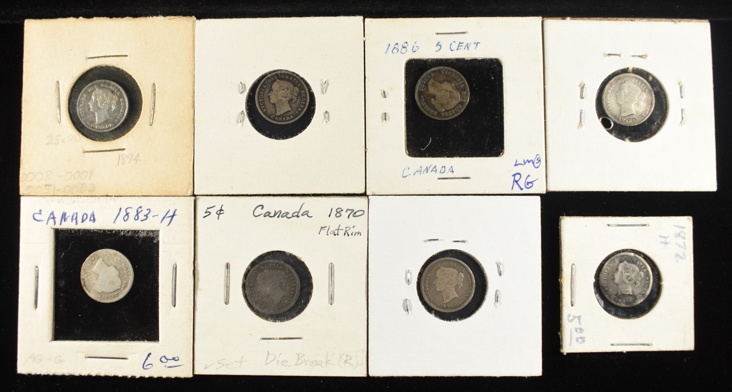 (8) 92.5% SILVER CANADIAN 5 CENTS