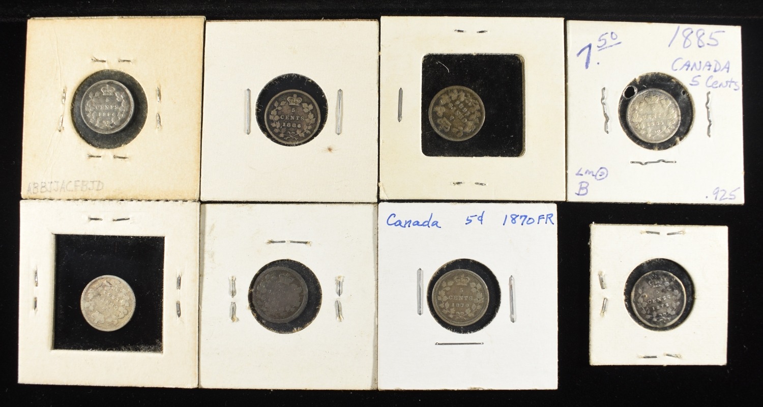 (8) 92.5% SILVER CANADIAN 5 CENTS