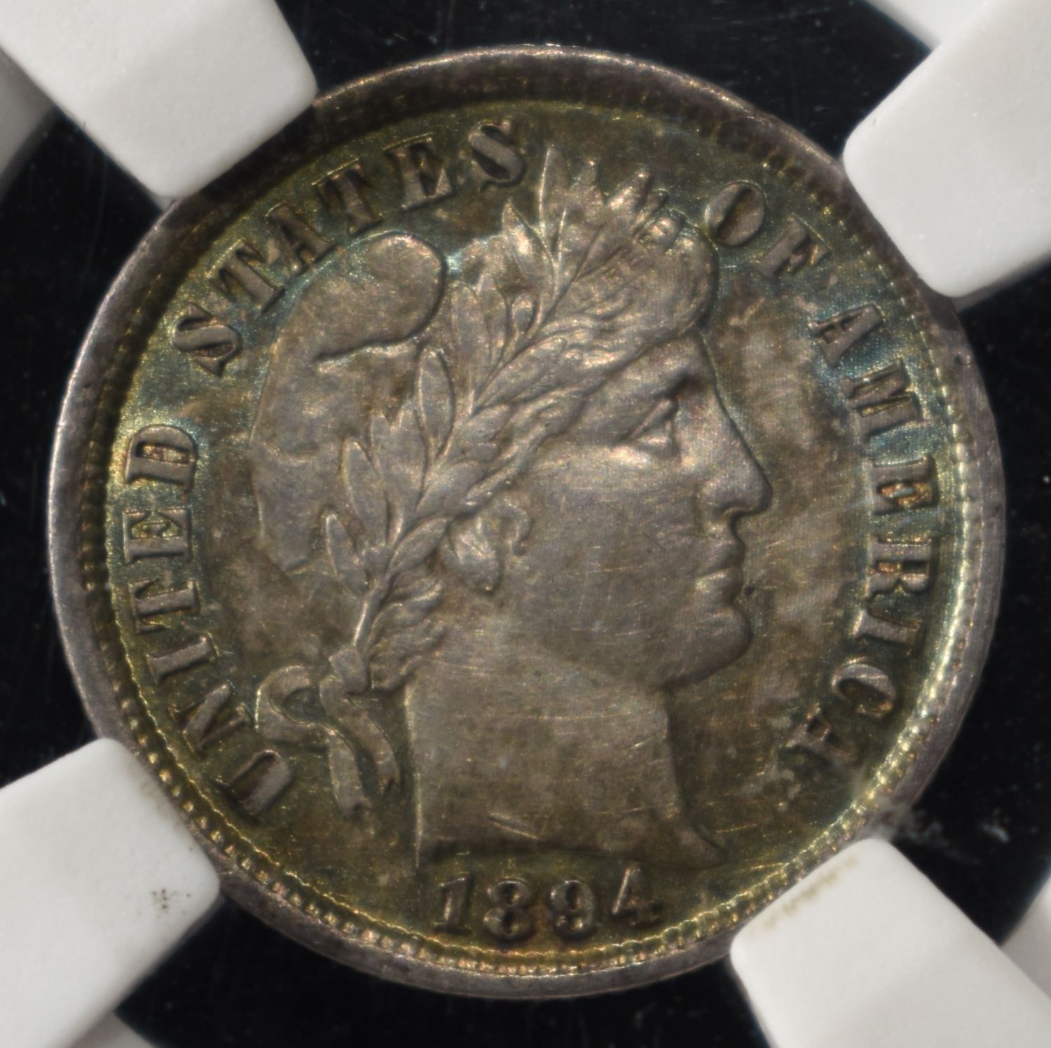 1894 BARBER DIME PGA CH/GEM BU TONED