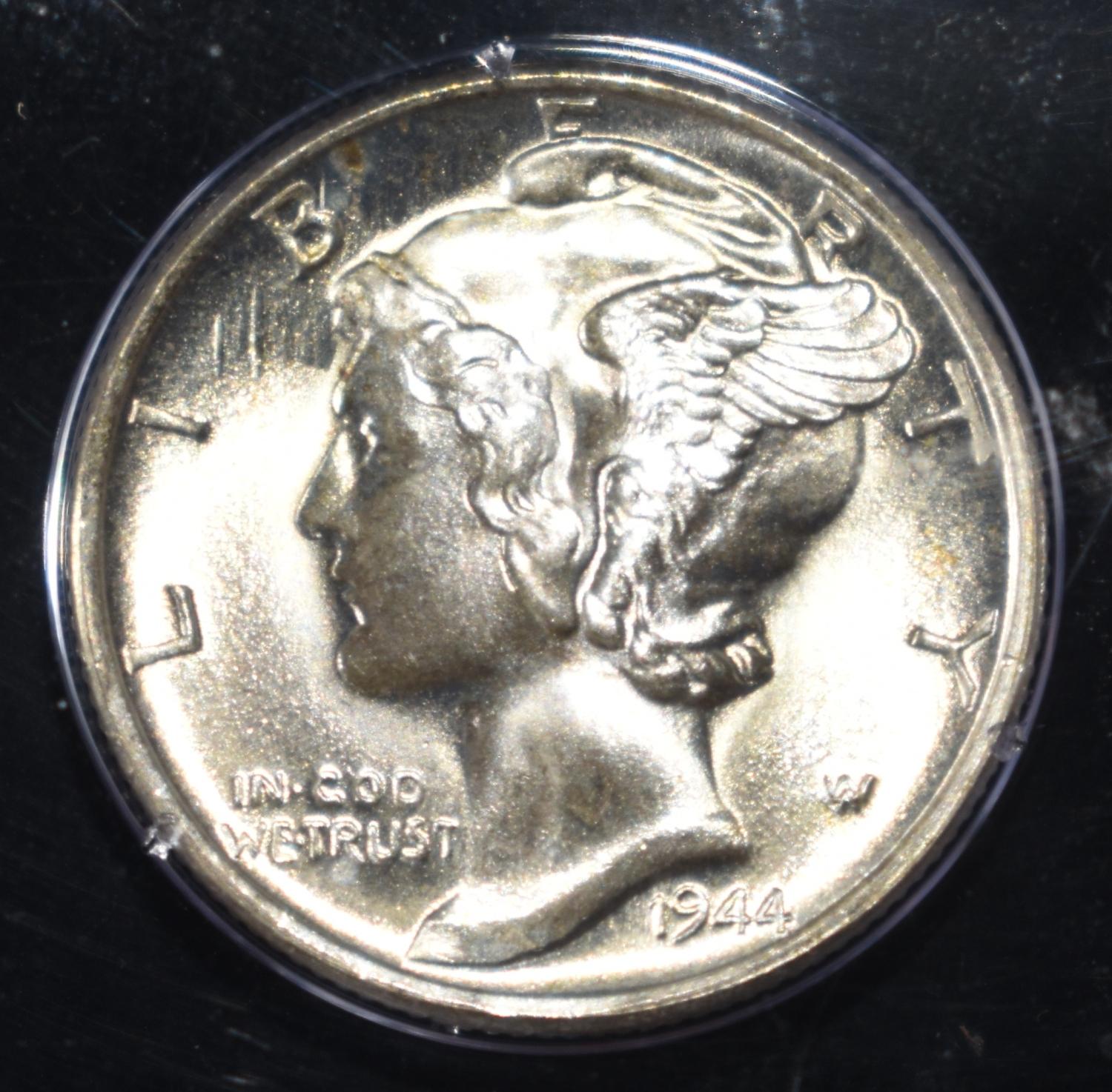 1944-S MERCURY DIME PCGS MS-65 CAC, RATTLER HOLDER