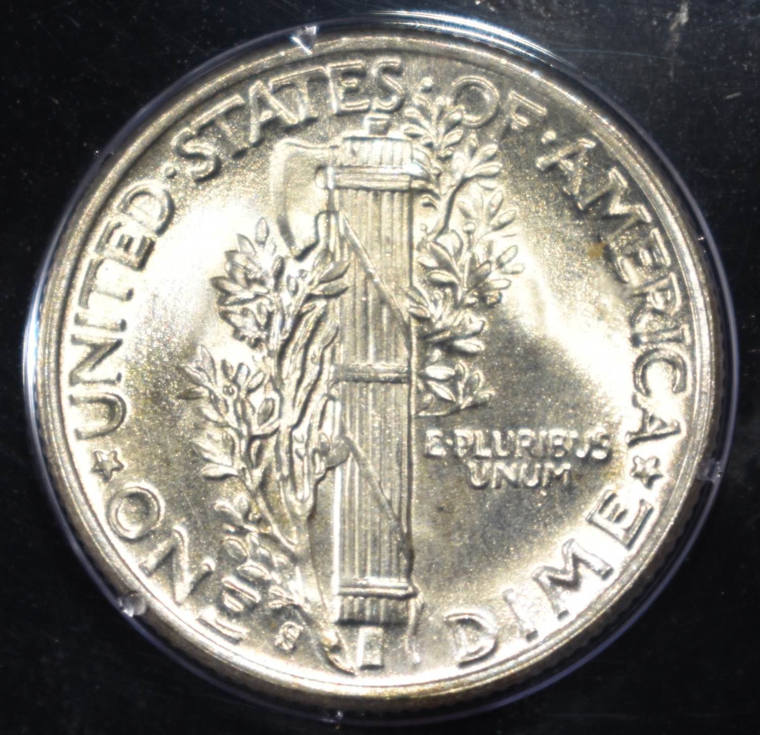 1944-S MERCURY DIME PCGS MS-65 CAC, RATTLER HOLDER