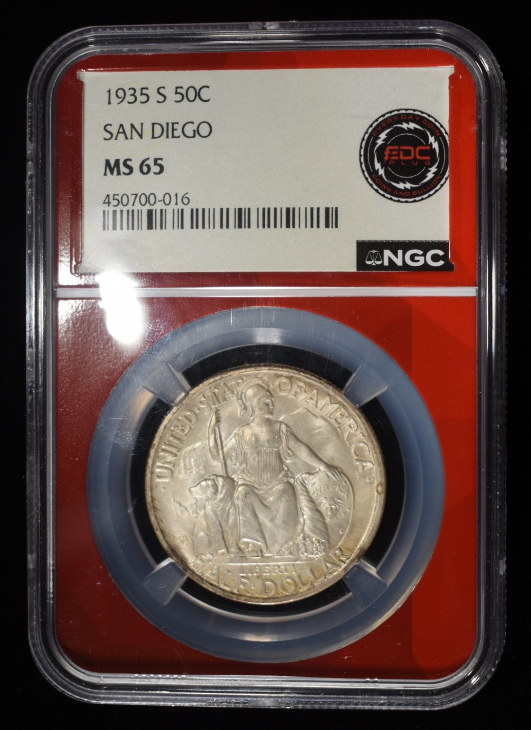 1935-S SAN DIEGO COMMEM HALF DOLLAR NGC MS-65