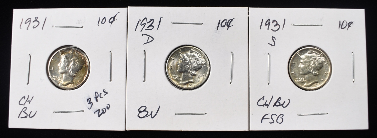 1931-D BU, 1931-P&S CH BU/CH BU FSB MERCURY DIMES