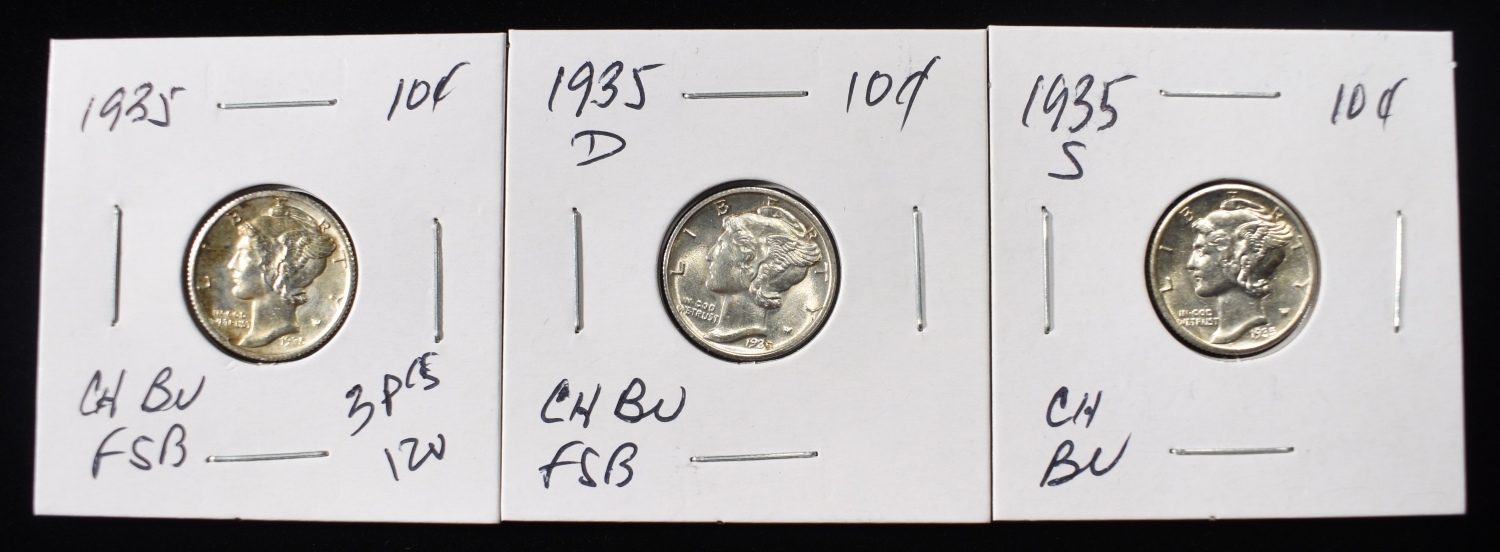 1935-P&D CH BU FSB & 1935-S MERCURY DIMES CH BU