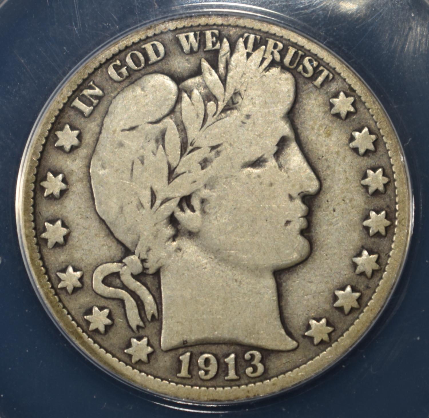 1913-D BARBER HALF DOLLAR VG 10 ANACS