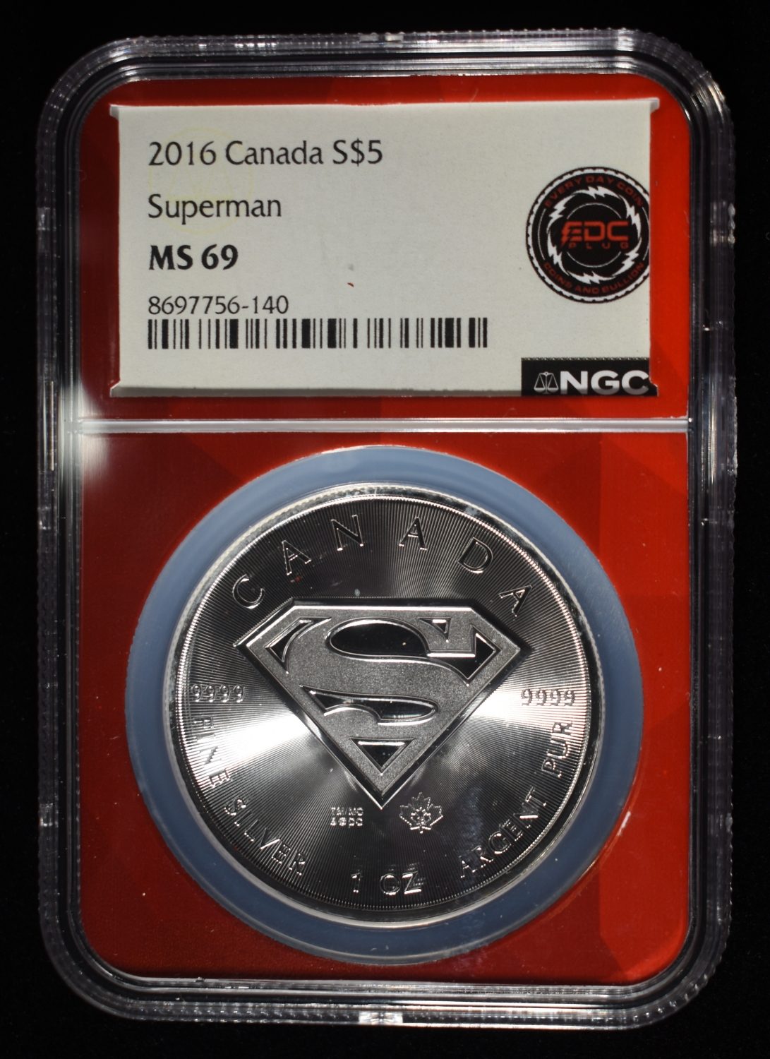 2016 1 OZ SILVER CANADA SUPERMAN NGC MS-69