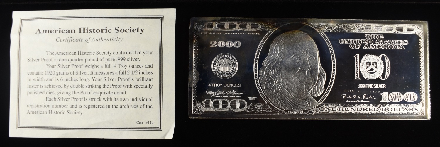 2000 $100 4 OZ .999 SILVER NOTE