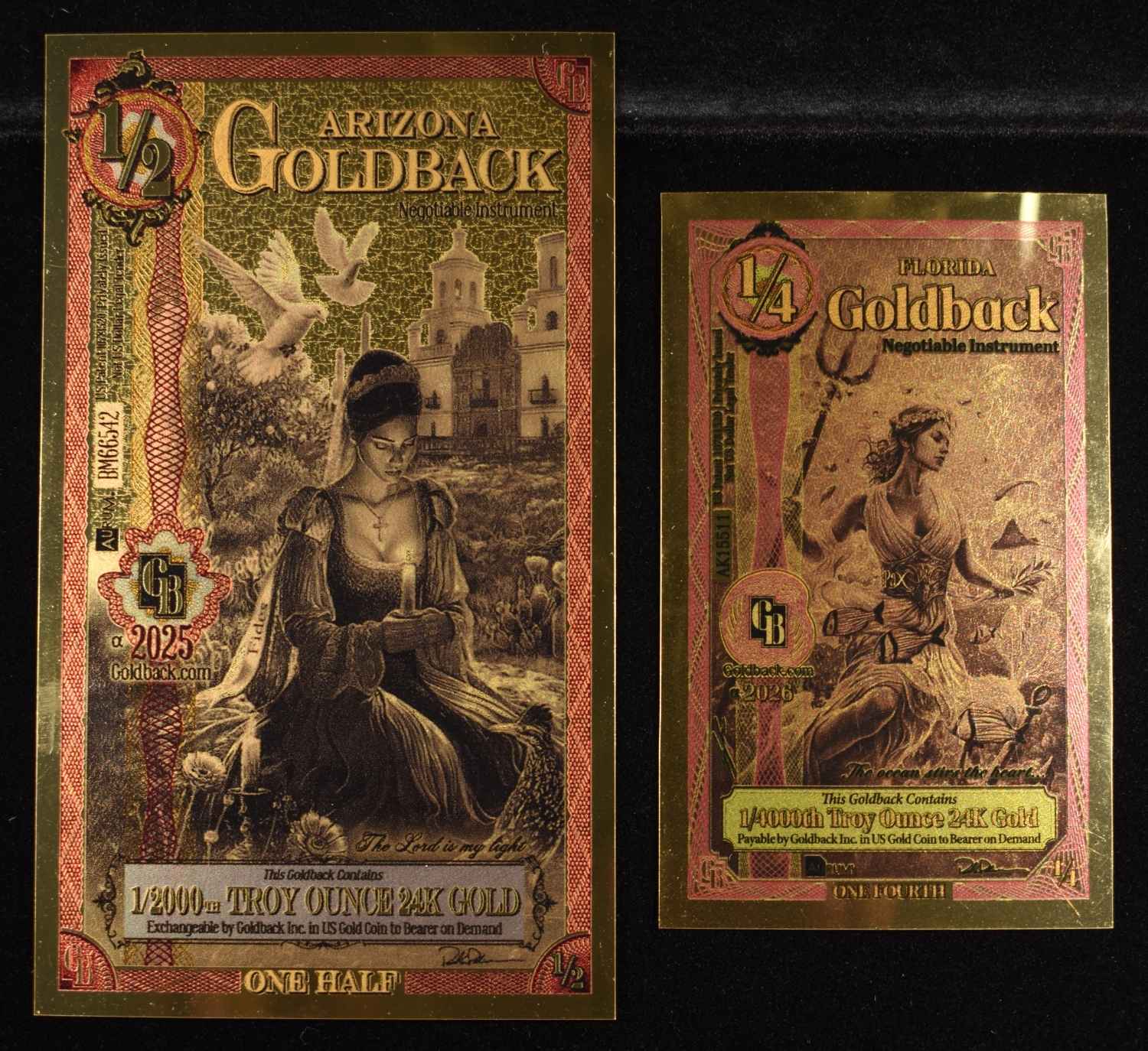 1/2000TH & (5) 1/4000TH OZ 24K GOLD GOLDBACKS
