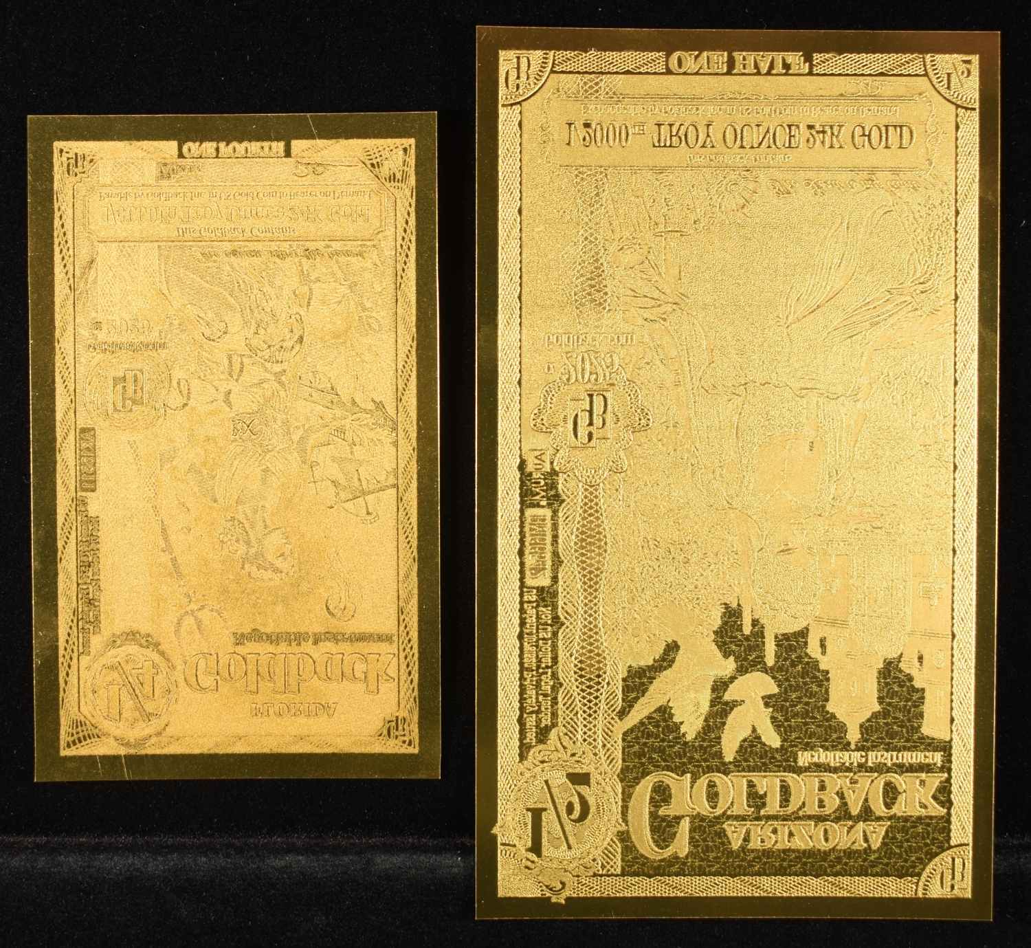 1/2000TH & (5) 1/4000TH OZ 24K GOLD GOLDBACKS