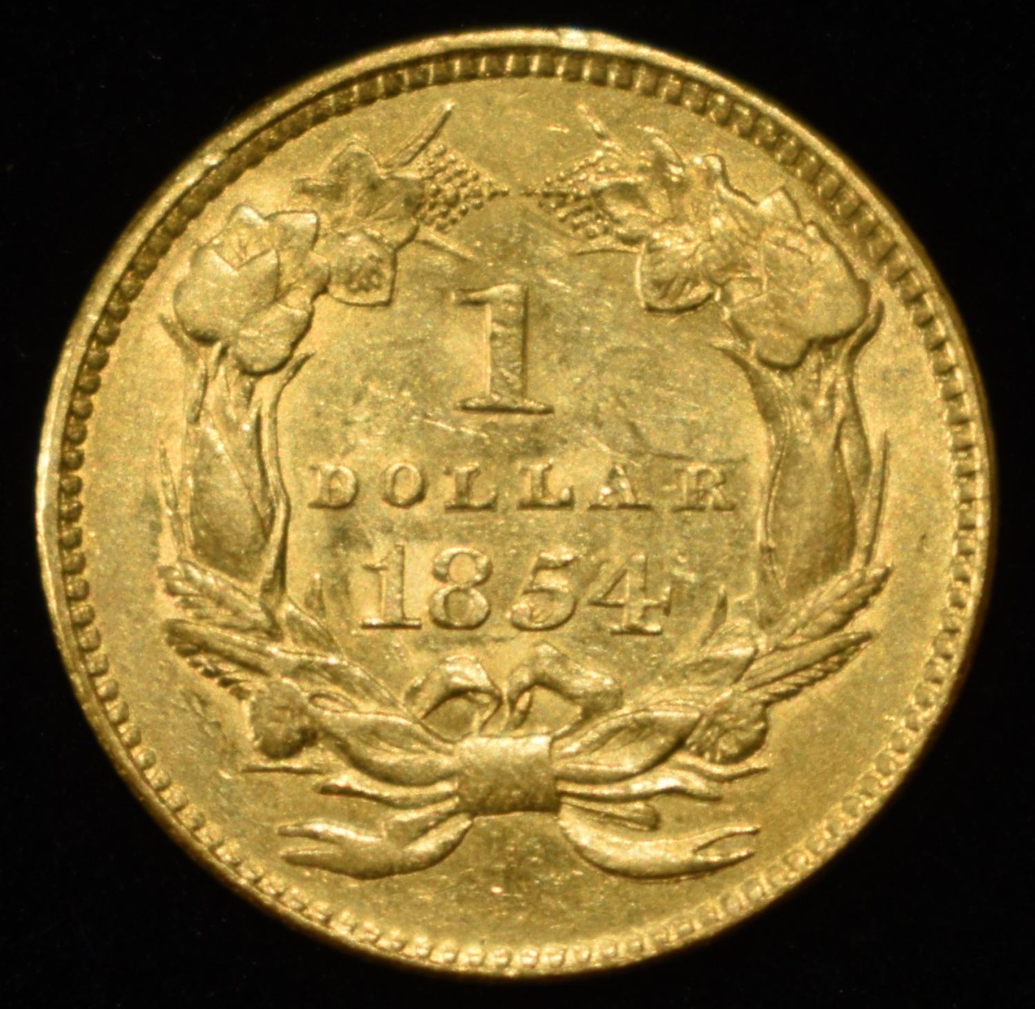 1854 $1 TYPE2 GOLD SHARP ORIG UNC