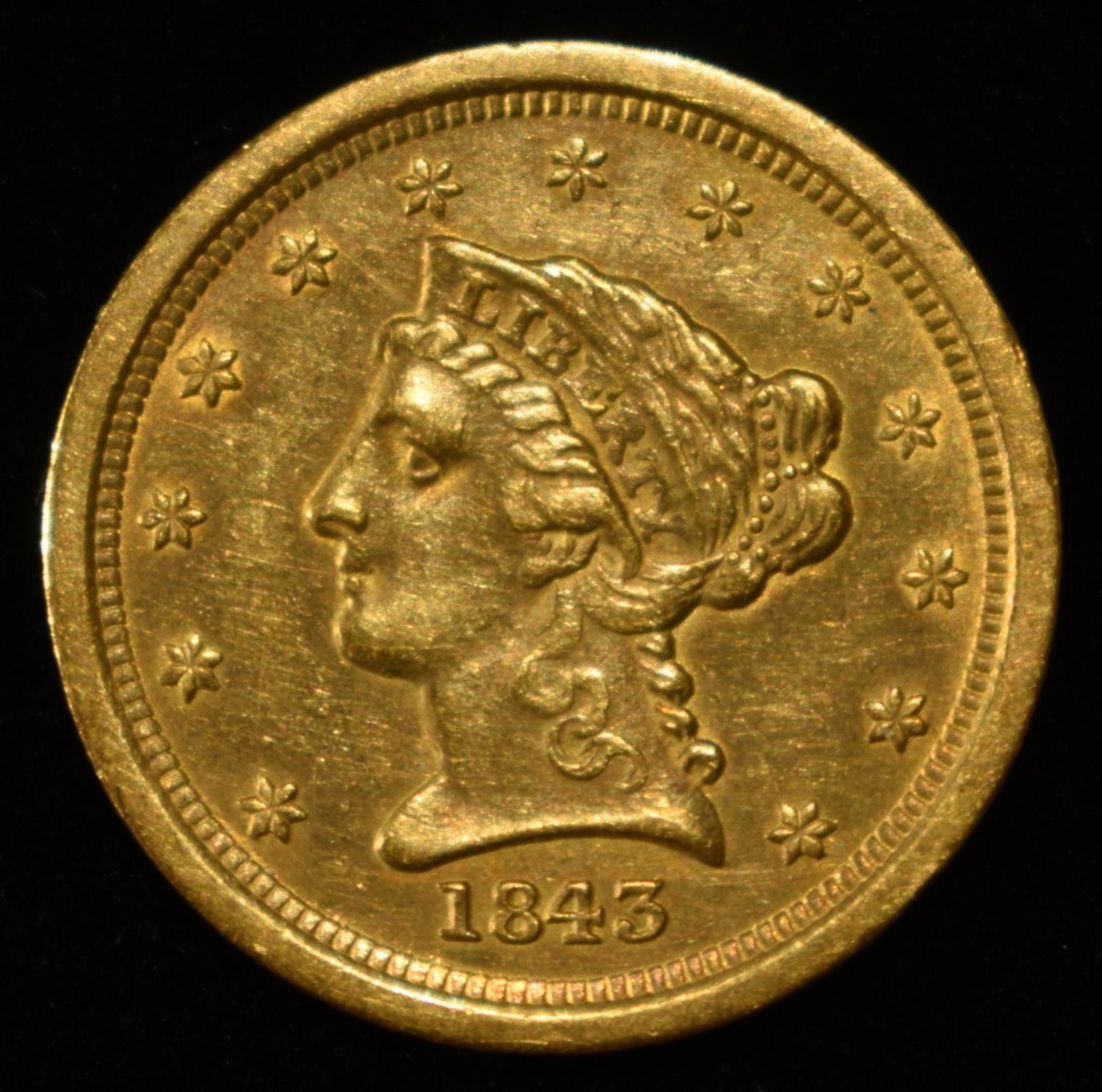 1843-O $2.50 LIBERTY GOLD SD LOVELY ORIG UNC