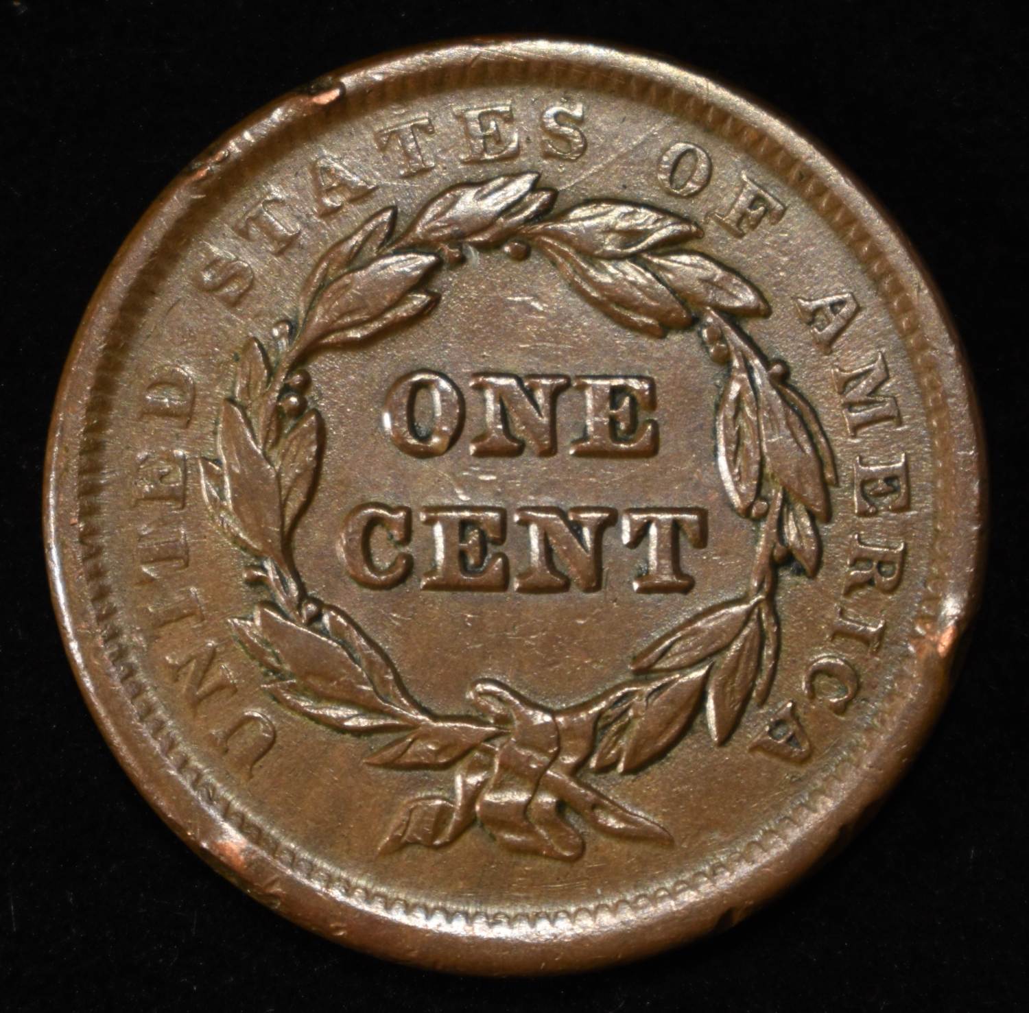 1841 LARGE CENT XF/AU RIM BUMPS