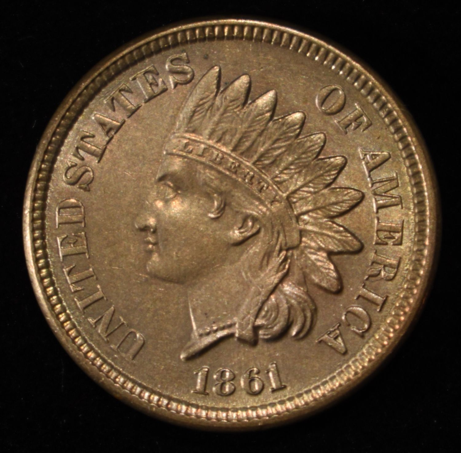 1861 INDIAN CENT GEM BU