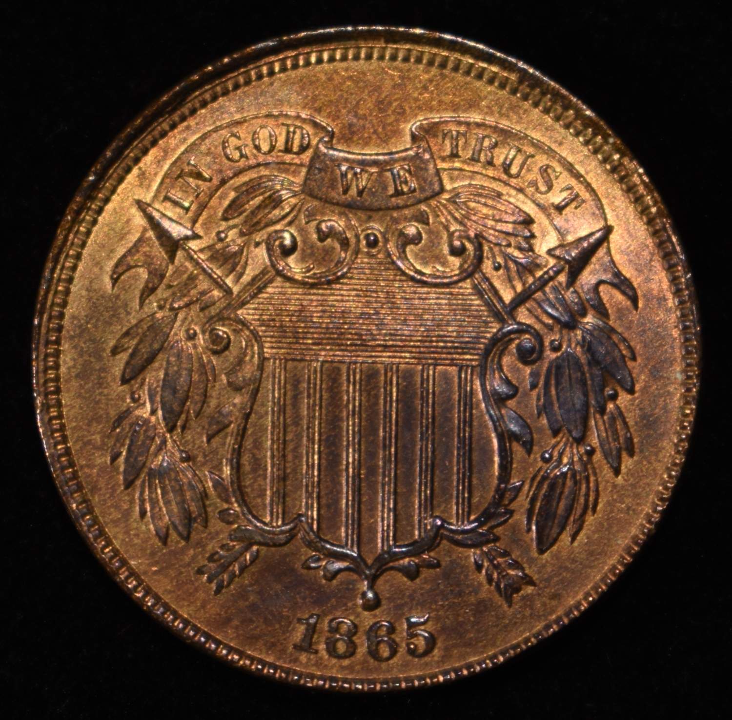 1865 2 CENT PIECE CH BU RB