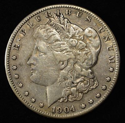 1904-S MORGAN DOLLAR XF. LEADERS IN ON-LINE AUCTIONS ESTIMATE $500 - $600.