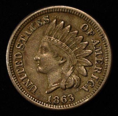 1863 INDIAN HEAD CENT AU/BU. LEADERS IN ON-LINE AUCTIONS ESTIMATE $120 - $170.