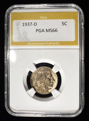 1937-D BUFFALO NICKEL PGA SUPERB GEM BU. TOP RATED AUCTION HOUSE ESTIMATE $75 - $100.
