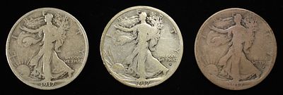 1917-P,D&S OBV WALKING LIBERTY HALF DOLLARS. BID WITH SILVER CITY AUCTIONS ESTIMATE $140 - $190.
